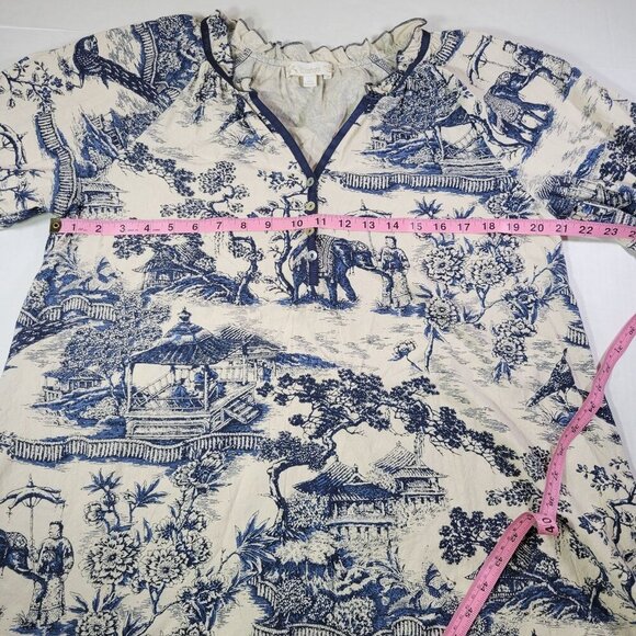 Weekend By Suzanne Betro Cotton Blue/White Long Sleeve Printed Tunic Top Size L - Picture 10 of 10